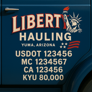Custom Designed Trucking, Logistics, Truck Door Decal Lettering Sticker Sign Decal with USDOT, MC, GVW, CA, KYU (Set of 2)