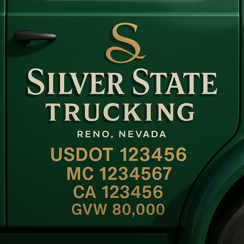 Custom Designed Trucking, Logistics, Truck Door Decal Lettering Sticker Sign Decal with USDOT, MC, GVW, CA, KYU (Set of 2)
