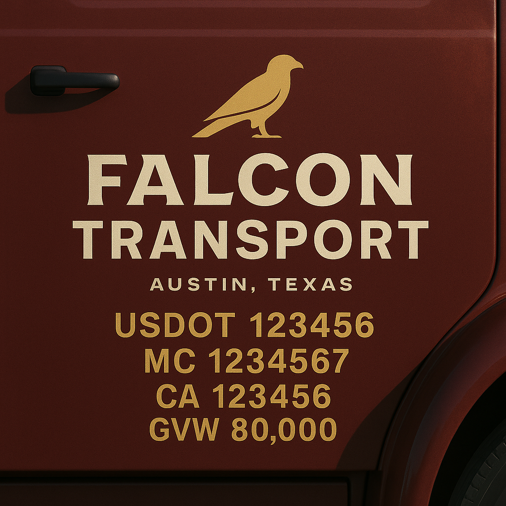 Custom Designed Trucking, Logistics, Truck Door Decal Lettering Sticker Sign Decal with USDOT, MC, GVW, CA, KYU (Set of 2)