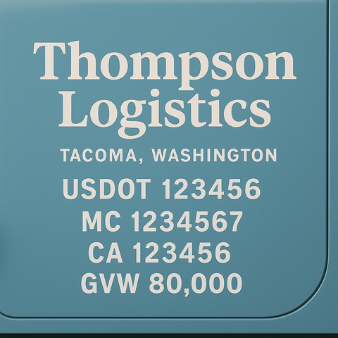 Custom Designed Trucking, Logistics, Truck Door Decal Lettering Sticker Sign Decal with USDOT, MC, GVW, CA, KYU (Set of 2)