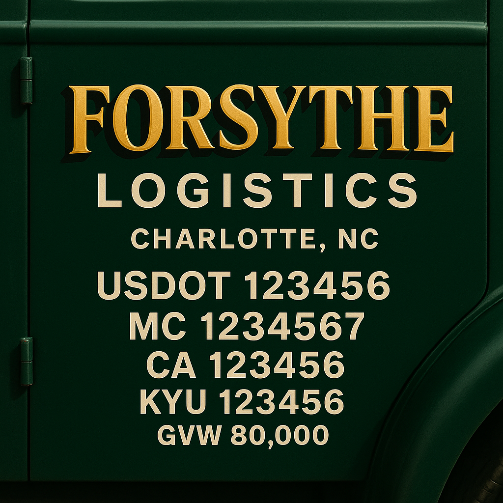 Custom Designed Trucking, Logistics, Truck Door Decal Lettering Sticker Sign Decal with USDOT, MC, GVW, CA, KYU (Set of 2)