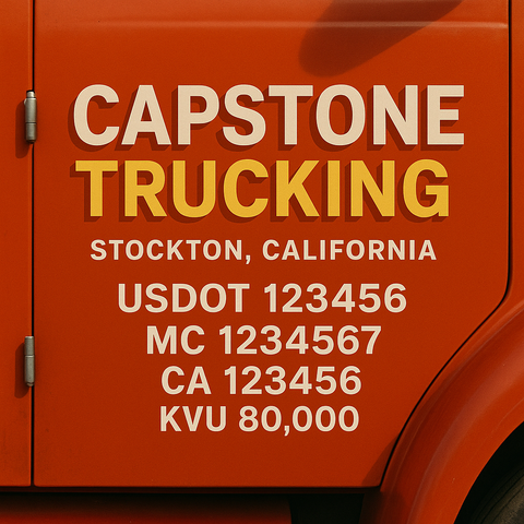 Custom Designed Trucking, Logistics, Truck Door Decal Lettering Sticker Sign Decal with USDOT, MC, GVW, CA, KYU (Set of 2)