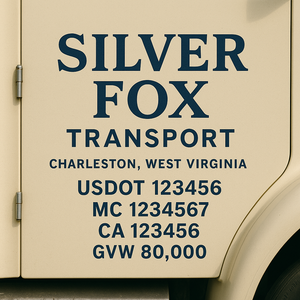 Custom Designed Trucking, Logistics, Truck Door Decal Lettering Sticker Sign Decal with USDOT, MC, GVW, CA, KYU (Set of 2)