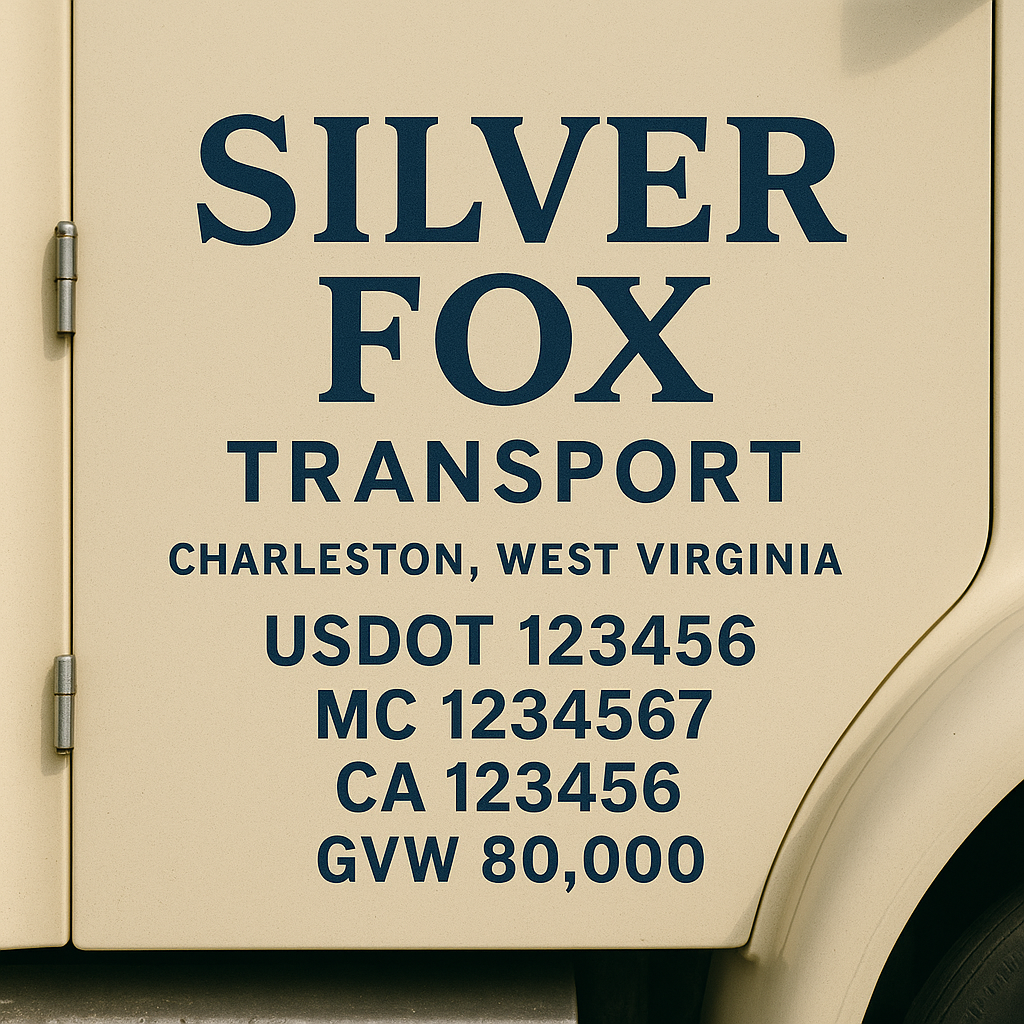 Custom Designed Trucking, Logistics, Truck Door Decal Lettering Sticker Sign Decal with USDOT, MC, GVW, CA, KYU (Set of 2)