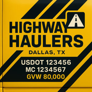Custom Designed Trucking, Logistics, Truck Door Decal Lettering Sticker Sign Decal with USDOT, MC, GVW, CA, KYU (Set of 2)