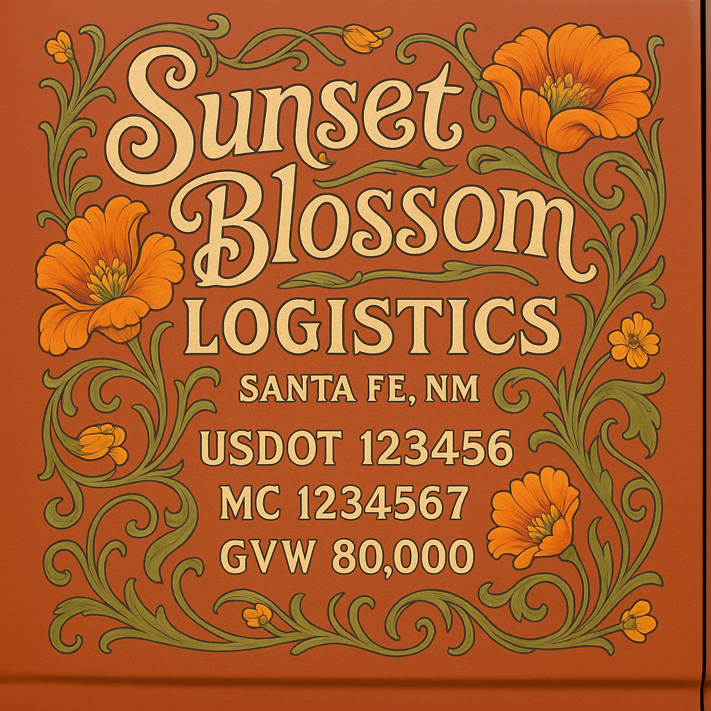 Custom Designed Trucking, Logistics, Truck Door Decal Lettering Sticker Sign Decal with USDOT, MC, GVW, CA, KYU (Set of 2)