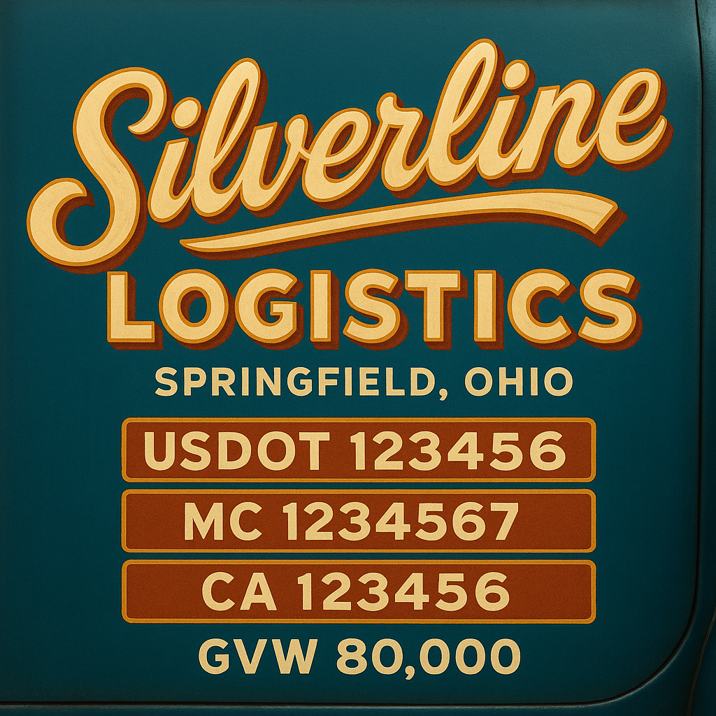Custom Designed Trucking, Logistics, Truck Door Decal Lettering Sticker Sign Decal with USDOT, MC, GVW, CA, KYU (Set of 2)