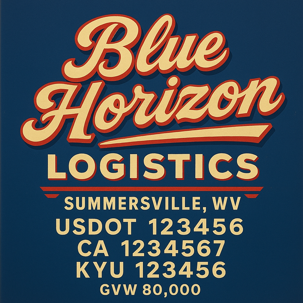 Custom Designed Trucking, Logistics, Truck Door Decal Lettering Sticker Sign Decal with USDOT, MC, GVW, CA, KYU (Set of 2)