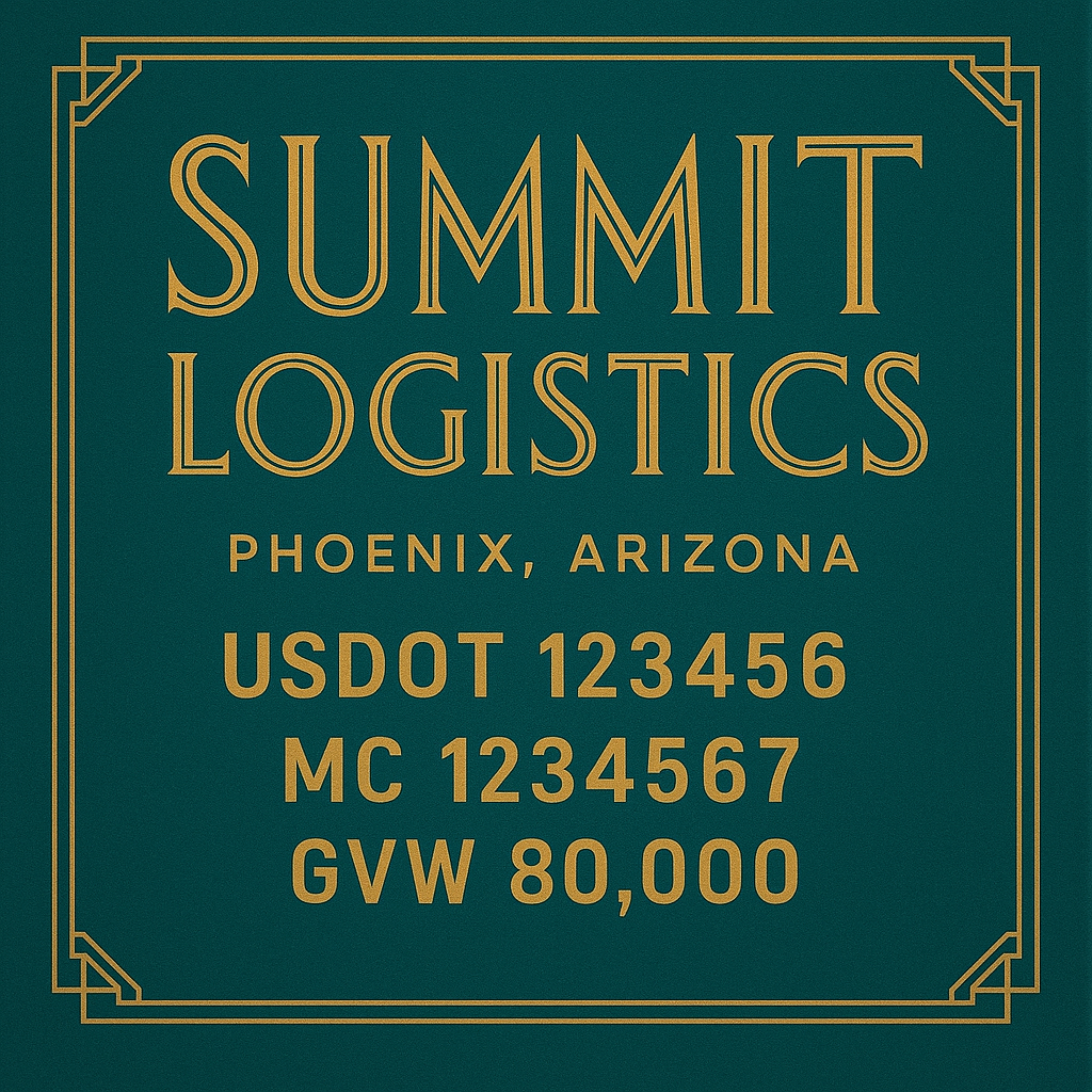 Custom Designed Trucking, Logistics, Truck Door Decal Lettering Sticker Sign Decal with USDOT, MC, GVW, CA, KYU (Set of 2)