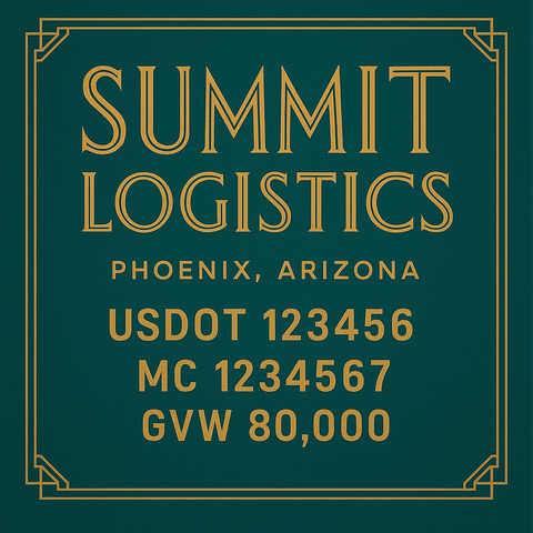 Custom Designed Trucking, Logistics, Truck Door Decal Lettering Sticker Sign Decal with USDOT, MC, GVW, CA, KYU (Set of 2)