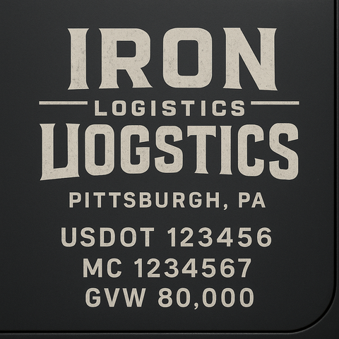 Custom Designed Trucking, Logistics, Truck Door Decal Lettering Sticker Sign Decal with USDOT, MC, GVW, CA, KYU (Set of 2)