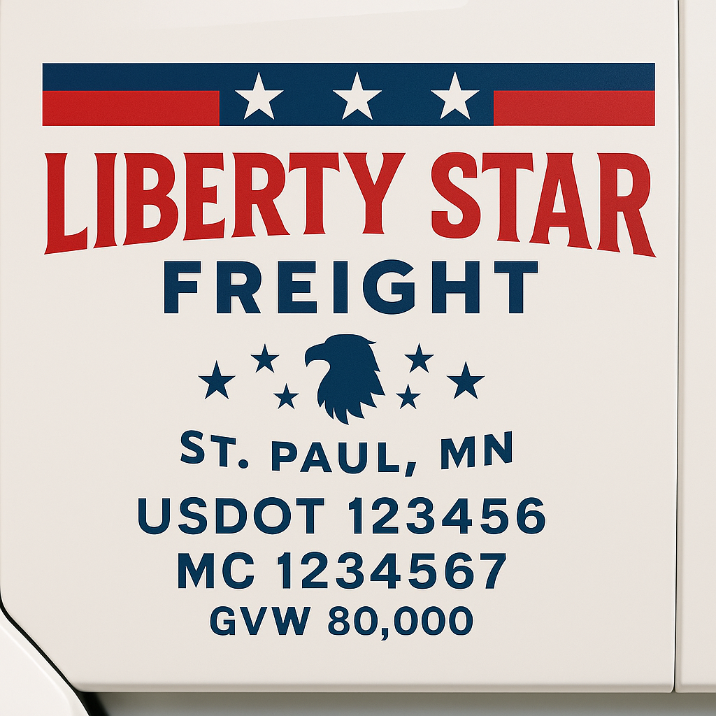 Custom Designed Trucking, Logistics, Truck Door Decal Lettering Sticker Sign Decal with USDOT, MC, GVW, CA, KYU (Set of 2)