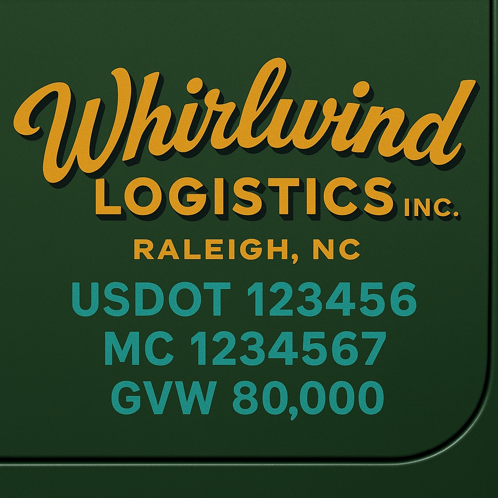 Custom Designed Trucking, Logistics, Truck Door Decal Lettering Sticker Sign Decal with USDOT, MC, GVW, CA, KYU (Set of 2)