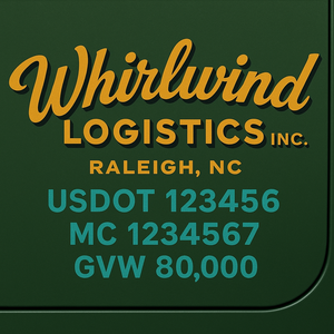 Custom Designed Trucking, Logistics, Truck Door Decal Lettering Sticker Sign Decal with USDOT, MC, GVW, CA, KYU (Set of 2)