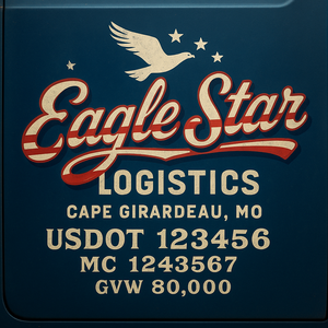 Custom Designed Trucking, Logistics, Truck Door Decal Lettering Sticker Sign Decal with USDOT, MC, GVW, CA, KYU (Set of 2)