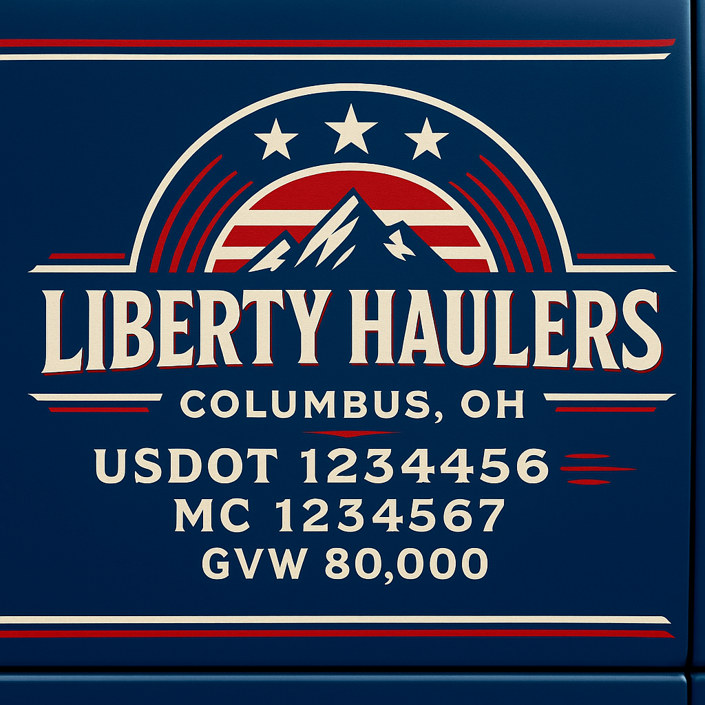 Custom Designed Trucking, Logistics, Truck Door Decal Lettering Sticker Sign Decal with USDOT, MC, GVW, CA, KYU (Set of 2)