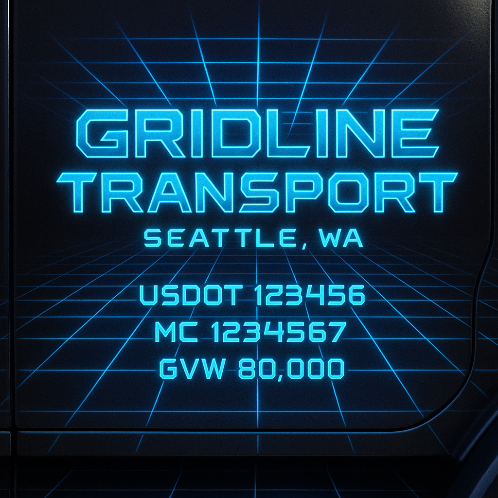 Custom Designed Trucking, Logistics, Truck Door Decal Lettering Sticker Sign Decal with USDOT, MC, GVW, CA, KYU (Set of 2)
