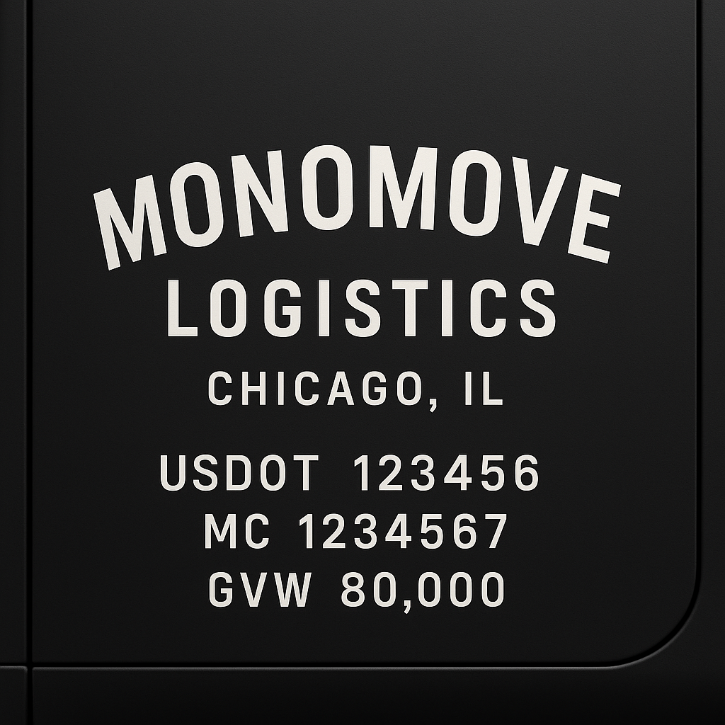 Custom Designed Trucking, Logistics, Truck Door Decal Lettering Sticker Sign Decal with USDOT, MC, GVW, CA, KYU (Set of 2)