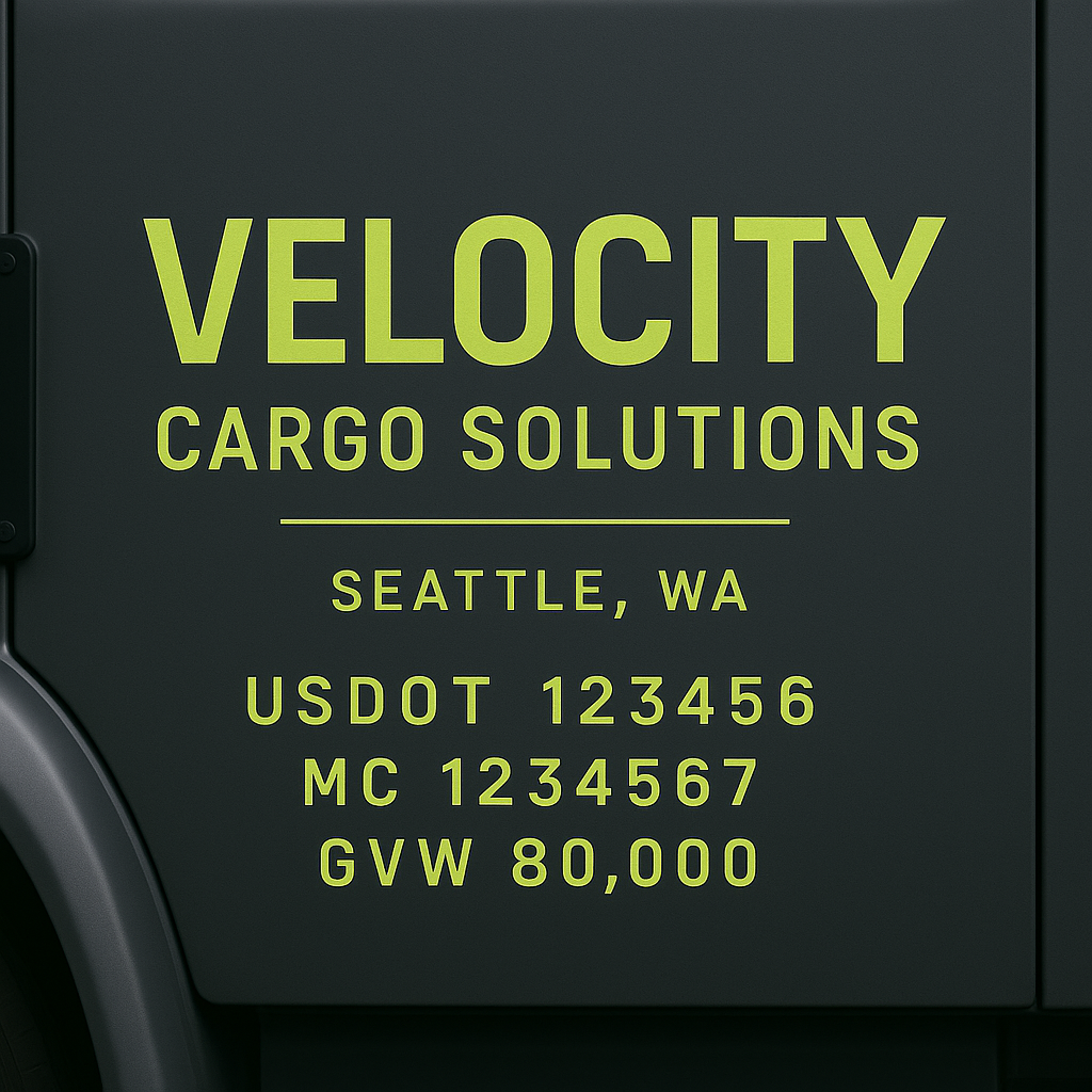 Custom Designed Trucking, Logistics, Truck Door Decal Lettering Sticker Sign Decal with USDOT, MC, GVW, CA, KYU (Set of 2)