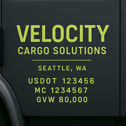 Custom Designed Trucking, Logistics, Truck Door Decal Lettering Sticker Sign Decal with USDOT, MC, GVW, CA, KYU (Set of 2)