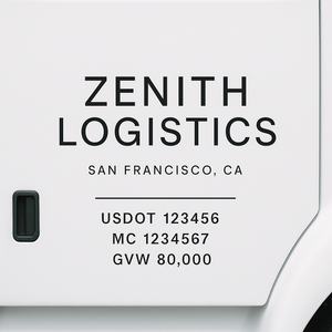 Custom Designed Trucking, Logistics, Truck Door Decal Lettering Sticker Sign Decal with USDOT, MC, GVW, CA, KYU (Set of 2)