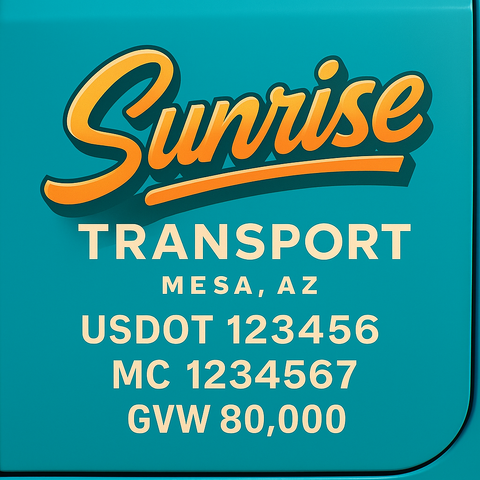 Custom Designed Trucking, Logistics, Truck Door Decal Lettering Sticker Sign Decal with USDOT, MC, GVW, CA, KYU (Set of 2)