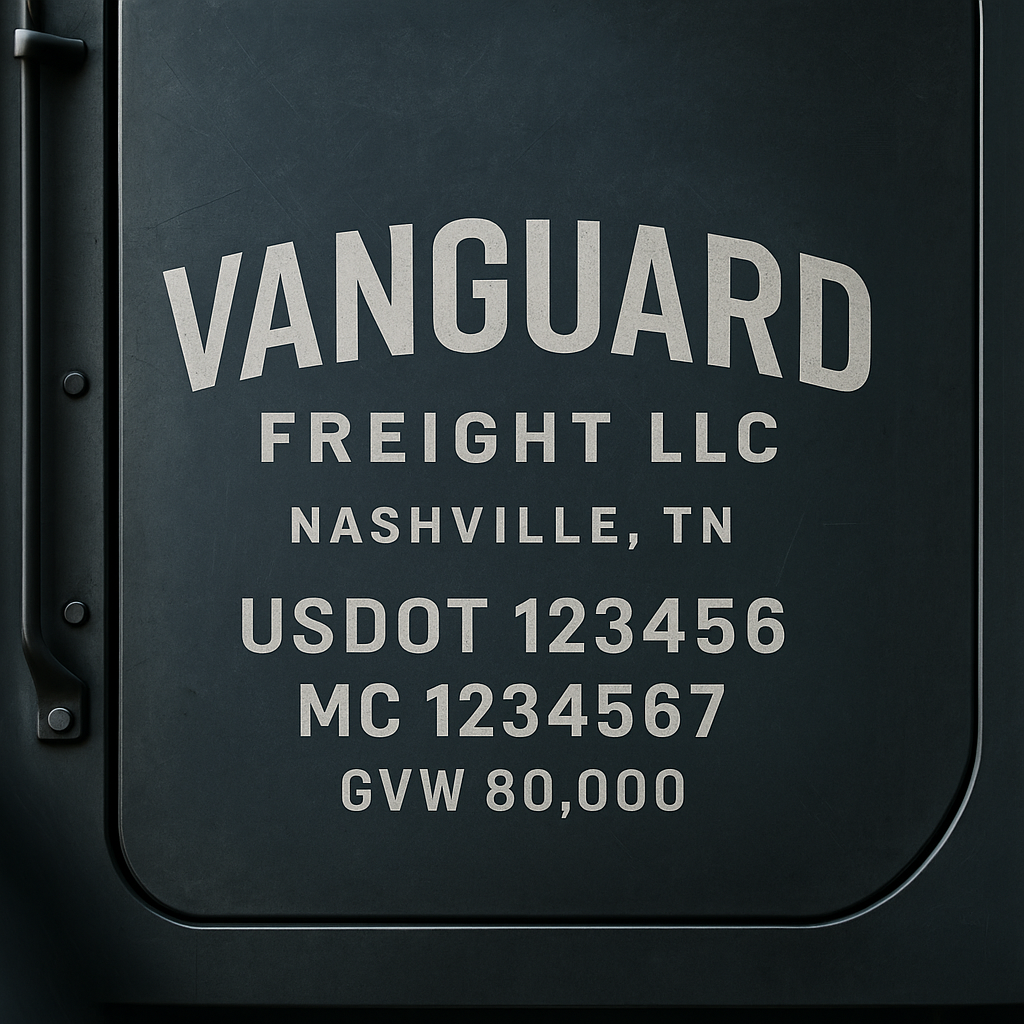 Custom Designed Trucking, Logistics, Truck Door Decal Lettering Sticker Sign Decal with USDOT, MC, GVW, CA, KYU (Set of 2)