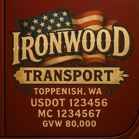 Custom Designed Trucking, Logistics, Truck Door Decal Lettering Sticker Sign Decal with USDOT, MC, GVW, CA, KYU (Set of 2)