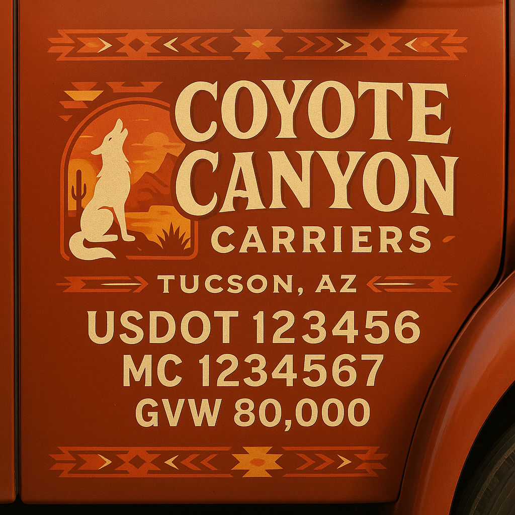 Custom Designed Trucking, Logistics, Truck Door Decal Lettering Sticker Sign Decal with USDOT, MC, GVW, CA, KYU (Set of 2)