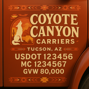 Custom Designed Trucking, Logistics, Truck Door Decal Lettering Sticker Sign Decal with USDOT, MC, GVW, CA, KYU (Set of 2)