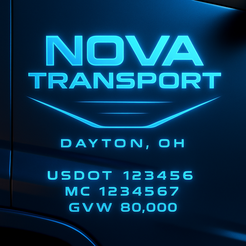Custom Designed Trucking, Logistics, Truck Door Decal Lettering Sticker Sign Decal with USDOT, MC, GVW, CA, KYU (Set of 2)