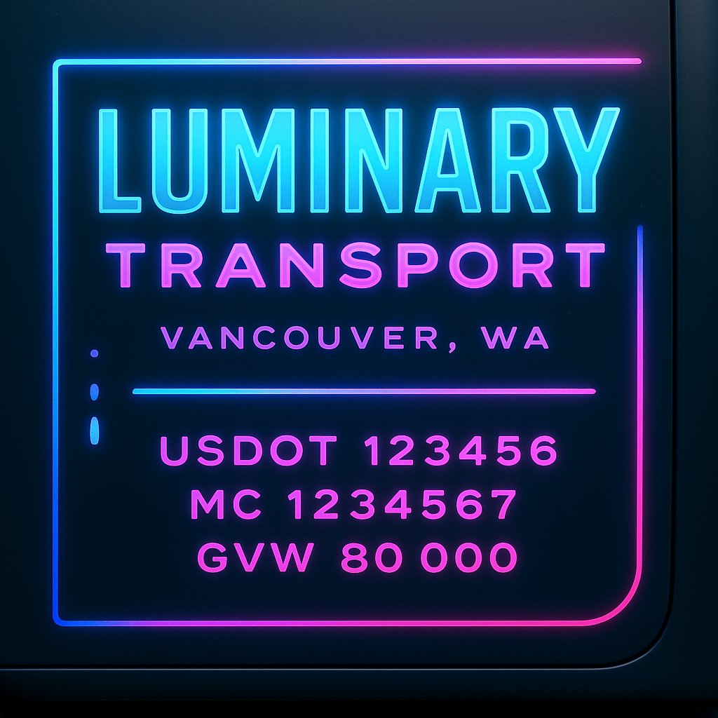Custom Designed Trucking, Logistics, Truck Door Decal Lettering Sticker Sign Decal with USDOT, MC, GVW, CA, KYU (Set of 2)