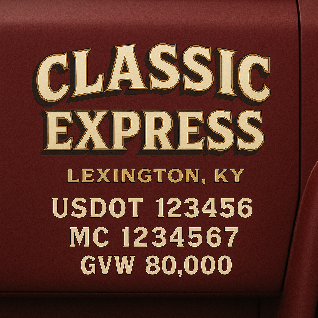 Custom Designed Trucking, Logistics, Truck Door Decal Lettering Sticker Sign Decal with USDOT, MC, GVW, CA, KYU (Set of 2)