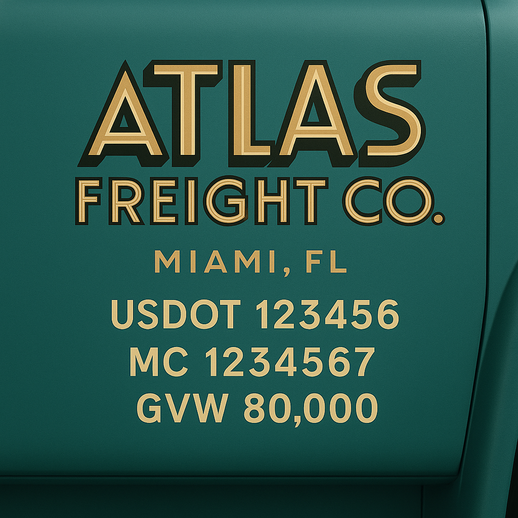 Custom Designed Trucking, Logistics, Truck Door Decal Lettering Sticker Sign Decal with USDOT, MC, GVW, CA, KYU (Set of 2)
