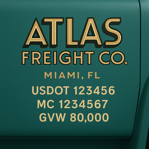 Custom Designed Trucking, Logistics, Truck Door Decal Lettering Sticker Sign Decal with USDOT, MC, GVW, CA, KYU (Set of 2)