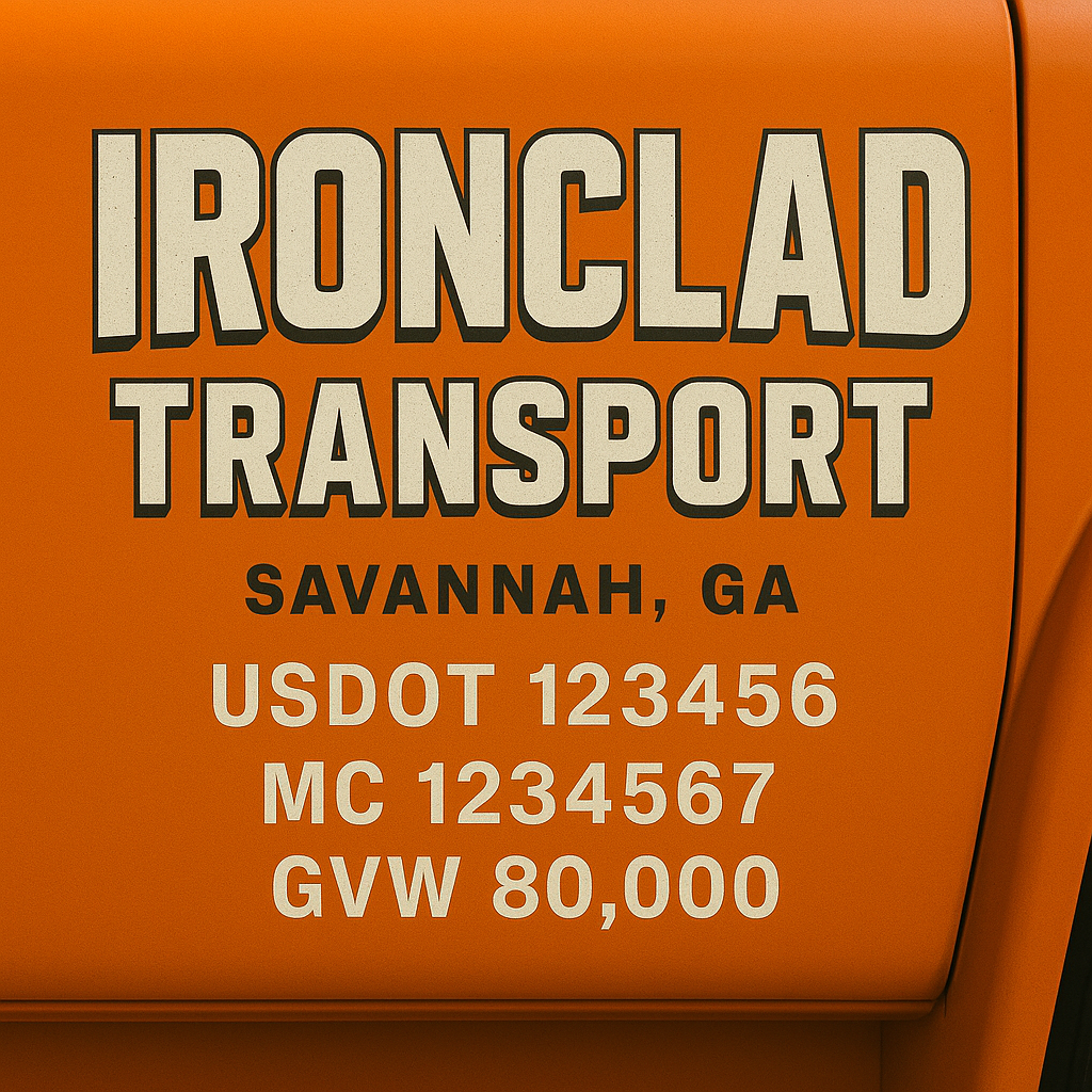 Custom Designed Trucking, Logistics, Truck Door Decal Lettering Sticker Sign Decal with USDOT, MC, GVW, CA, KYU (Set of 2)