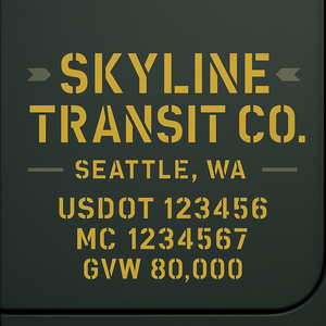 Custom Designed Trucking, Logistics, Truck Door Decal Lettering Sticker Sign Decal with USDOT, MC, GVW, CA, KYU (Set of 2)