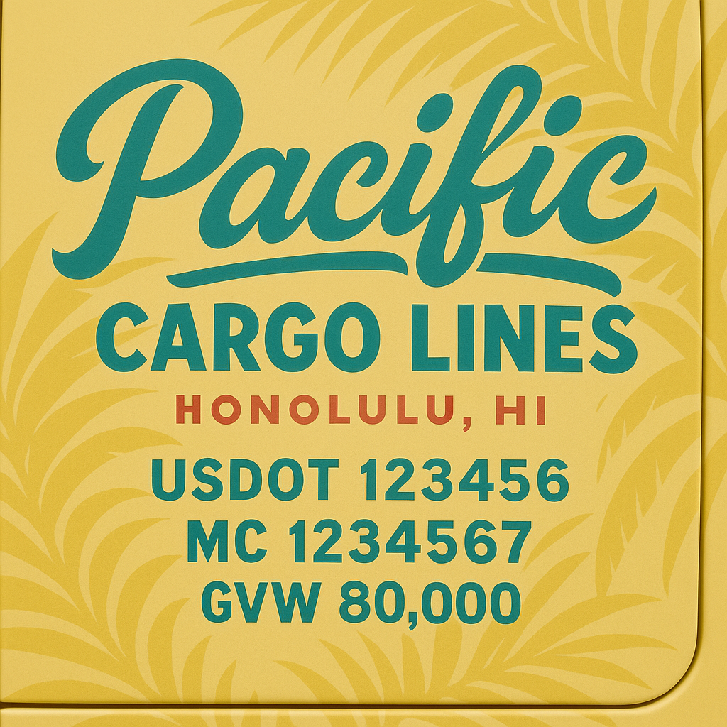 Custom Designed Trucking, Logistics, Truck Door Decal Lettering Sticker Sign Decal with USDOT, MC, GVW, CA, KYU (Set of 2)