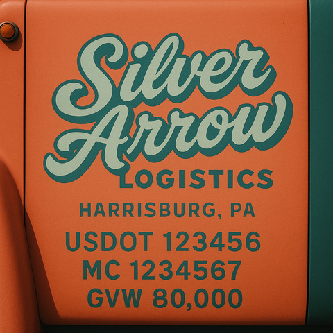 Custom Designed Trucking, Logistics, Truck Door Decal Lettering Sticker Sign Decal with USDOT, MC, GVW, CA, KYU (Set of 2)