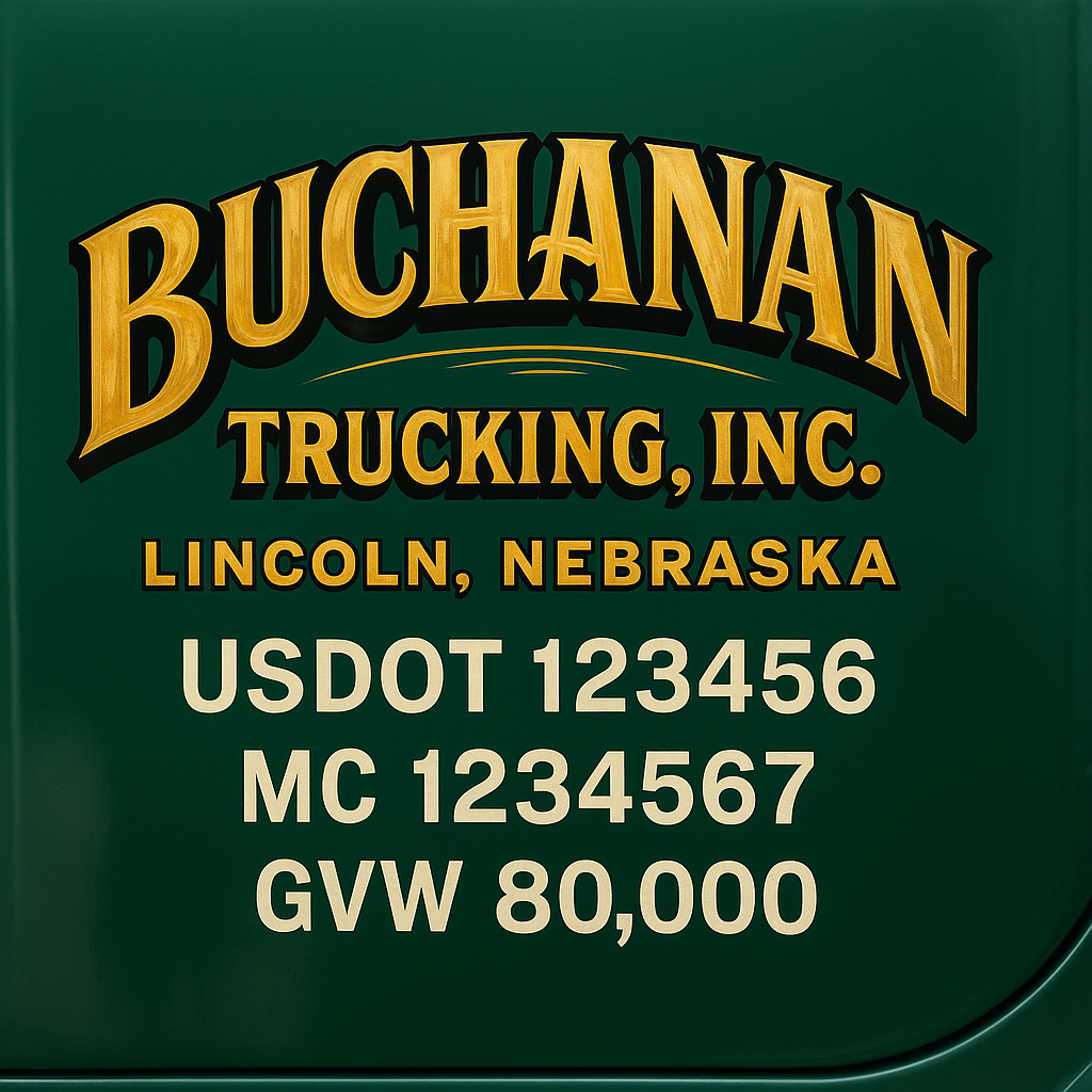 Custom Designed Trucking, Logistics, Truck Door Decal Lettering Sticker Sign Decal with USDOT, MC, GVW, CA, KYU (Set of 2)
