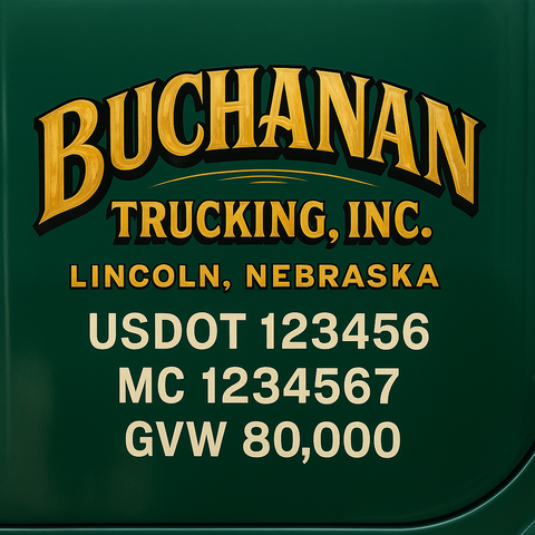 Custom Designed Trucking, Logistics, Truck Door Decal Lettering Sticker Sign Decal with USDOT, MC, GVW, CA, KYU (Set of 2)