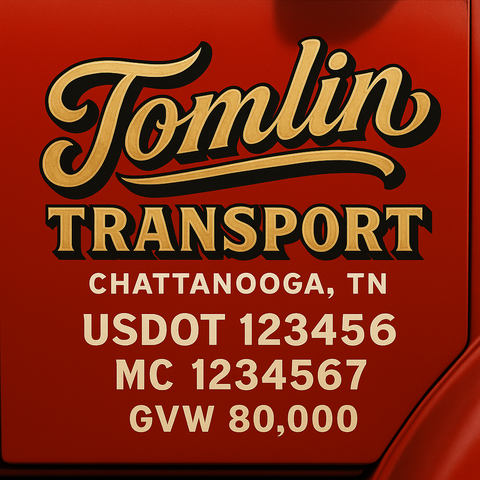 Custom Designed Trucking, Logistics, Truck Door Decal Lettering Sticker Sign Decal with USDOT, MC, GVW, CA, KYU (Set of 2)