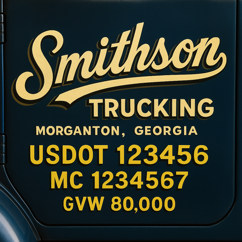 Custom Designed Trucking, Logistics, Truck Door Decal Lettering Sticker Sign Decal with USDOT, MC, GVW, CA, KYU (Set of 2)