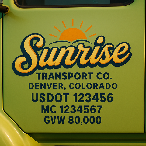 Custom Designed Trucking, Logistics, Truck Door Decal Lettering Sticker Sign Decal with USDOT, MC, GVW, CA, KYU (Set of 2)