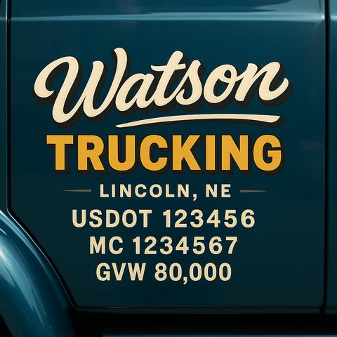 Custom Designed Trucking, Logistics, Truck Door Decal Lettering Sticker Sign Decal with USDOT, MC, GVW, CA, KYU (Set of 2)