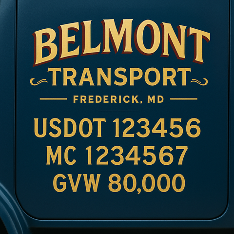 Custom Designed Trucking, Logistics, Truck Door Decal Lettering Sticker Sign Decal with USDOT, MC, GVW, CA, KYU (Set of 2)