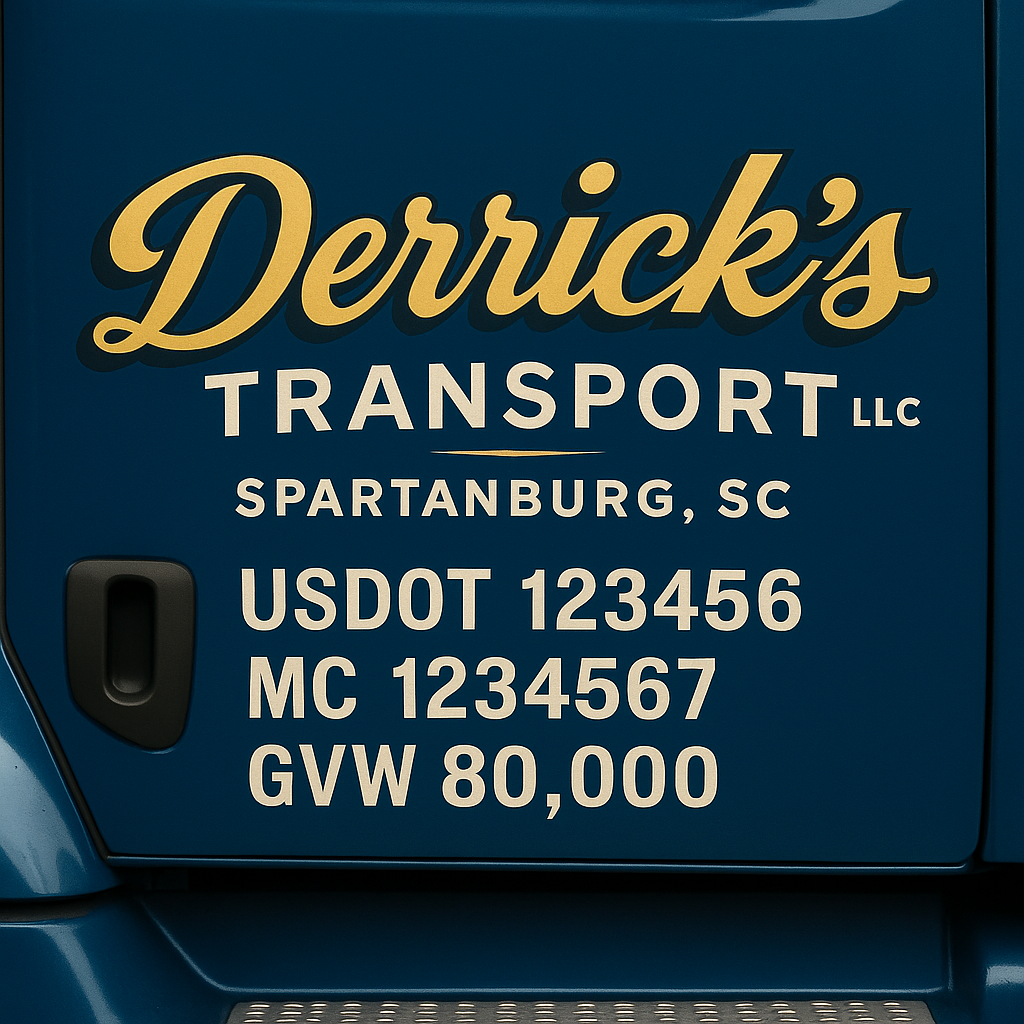 Custom Designed Trucking, Logistics, Truck Door Decal Lettering Sticker Sign Decal with USDOT, MC, GVW, CA, KYU (Set of 2)