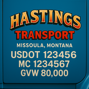 Custom Designed Trucking, Logistics, Truck Door Decal Lettering Sticker Sign Decal with USDOT, MC, GVW, CA, KYU (Set of 2)