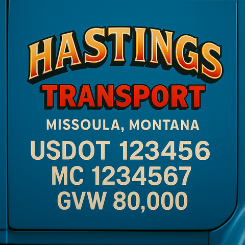 Custom Designed Trucking, Logistics, Truck Door Decal Lettering Sticker Sign Decal with USDOT, MC, GVW, CA, KYU (Set of 2)