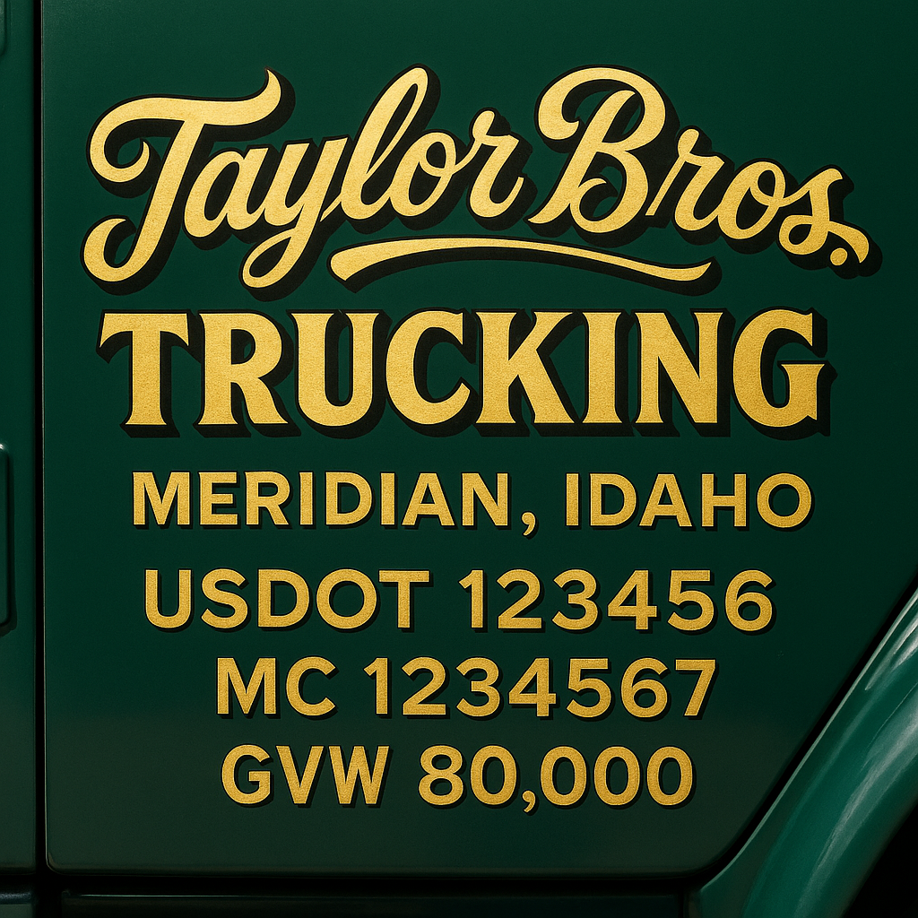 Custom Designed Trucking, Logistics, Truck Door Decal Lettering Sticker Sign Decal with USDOT, MC, GVW, CA, KYU (Set of 2)